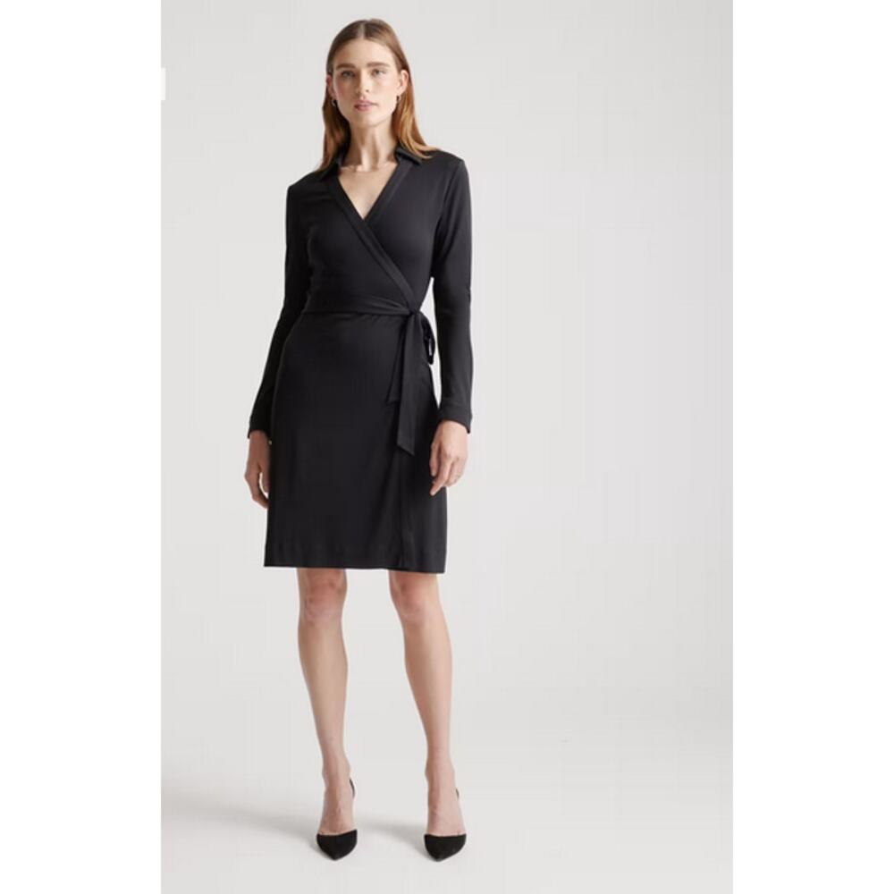 Quince 100% Silk Jersey Mini Wrap Dress Black Size S NWT